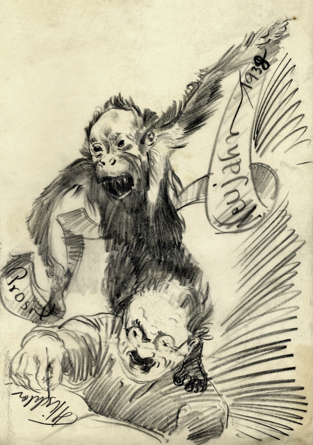 H Tischler Pomyślności w Nowym Roku 1938 1937 rysunek grafitem Schlesisches Museum Görlitz